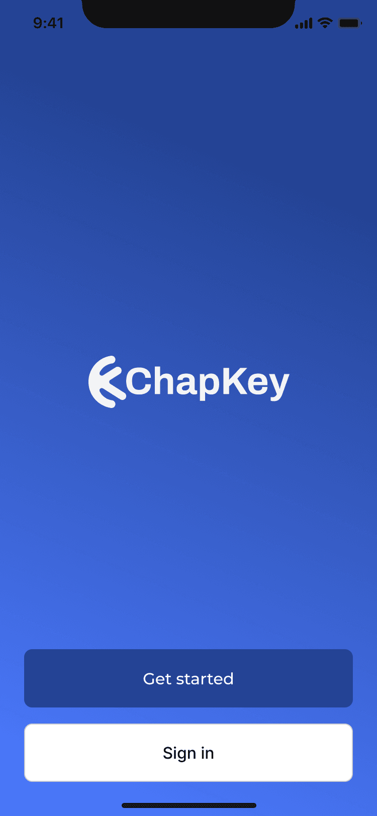 Écran d'accueil du parcours d'inscription ChapKey